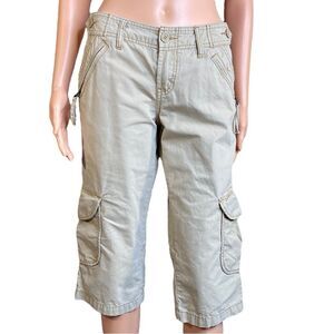 Jordache Tan Cargo Pants w Utility Pockets Juniors Size 7-8 Capri Cropped Style
